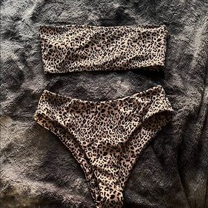 Leopard Print Bandeau Bikini Set